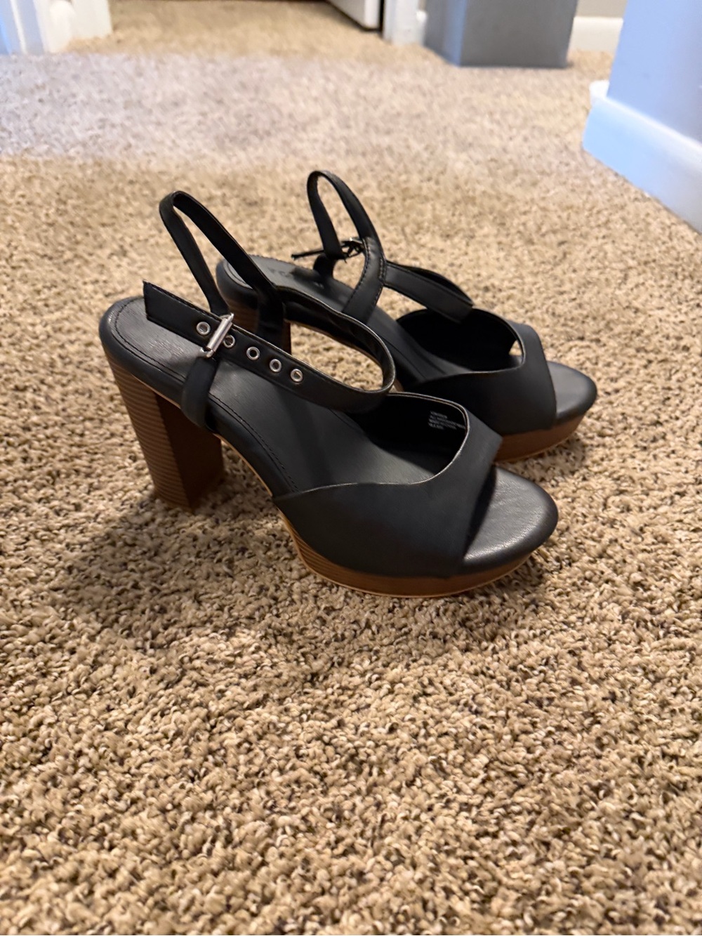 torrid Black Slingback Platform Heels with Wood-Look Block Heel
